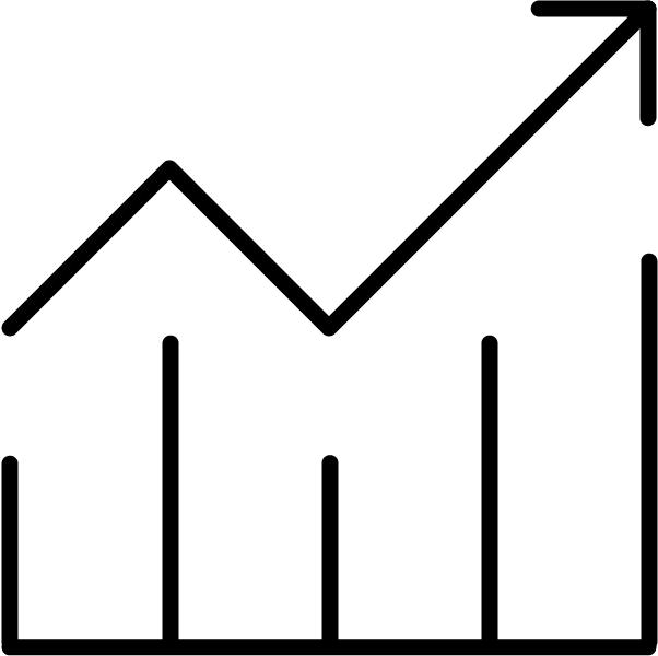 Icon, schwarz: Diagramm mit aufsteigendem Pfeil